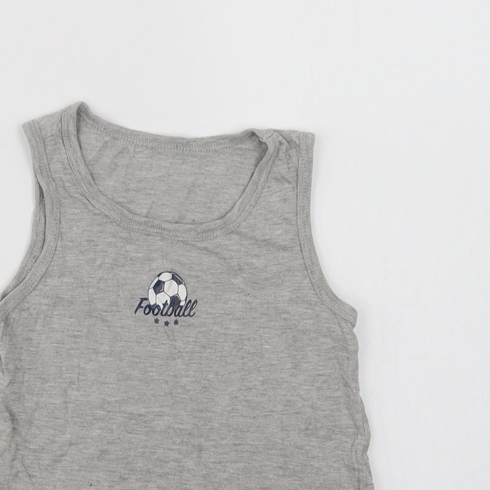 Primark Boys Grey  Cotton Basic Tank Size 6-7 Years Crew Neck  - Football