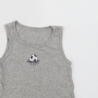 Primark Boys Grey  Cotton Basic Tank Size 6-7 Years Crew Neck  - Football