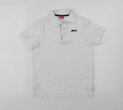 Slazenger Boys White  Polyester Basic Polo Size 9-10 Years Collared Button