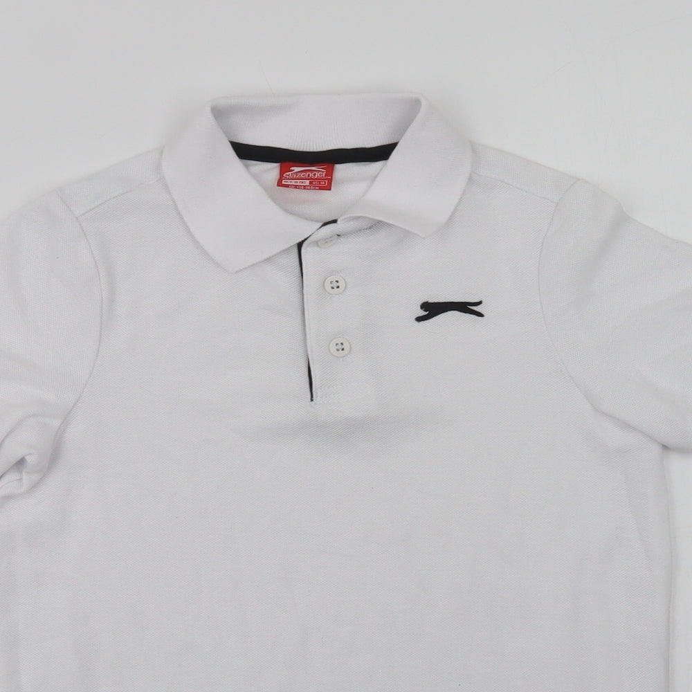 Slazenger Boys White  Polyester Basic Polo Size 9-10 Years Collared Button