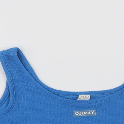 SheIn Girls Blue  Polyester Cropped Tank Size 11-12 Years Scoop Neck  - Lucky