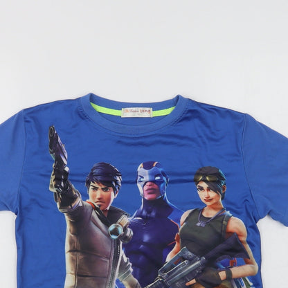 Zhixuan tong Boys Blue  Polyester Basic T-Shirt Size 13 Years Crew Neck  - Fortnite