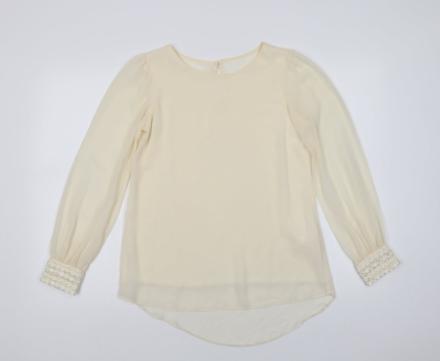 Primark Womens Ivory  Polyester Basic Blouse Size 8 Crew Neck - Embellished Cuffs