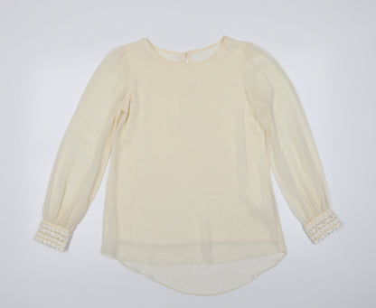 Primark Womens Ivory  Polyester Basic Blouse Size 8 Crew Neck - Embellished Cuffs