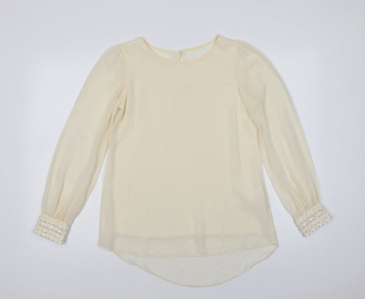 Primark Womens Ivory  Polyester Basic Blouse Size 8 Crew Neck - Embellished Cuffs