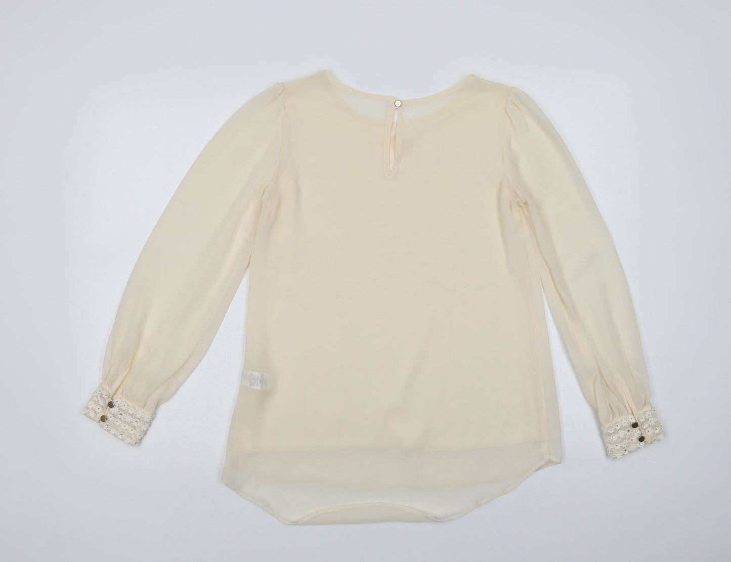 Primark Womens Ivory  Polyester Basic Blouse Size 8 Crew Neck - Embellished Cuffs