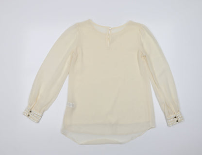 Primark Womens Ivory  Polyester Basic Blouse Size 8 Crew Neck - Embellished Cuffs