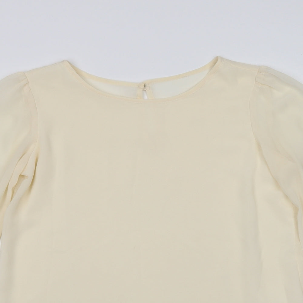 Primark Womens Ivory  Polyester Basic Blouse Size 8 Crew Neck - Embellished Cuffs
