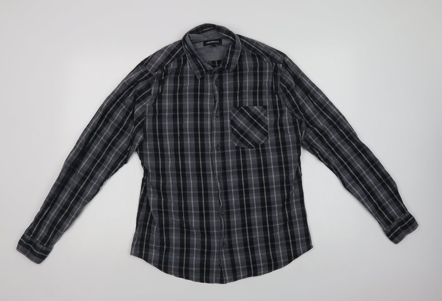 Mens UK Size M Industrialize Grey  Button-Up Long Sleeve Casual Shirt
