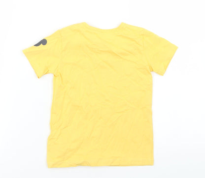 George Boys Yellow  Cotton Basic T-Shirt Size 12-18 Months Crew Neck Snap - Mickey Mouse