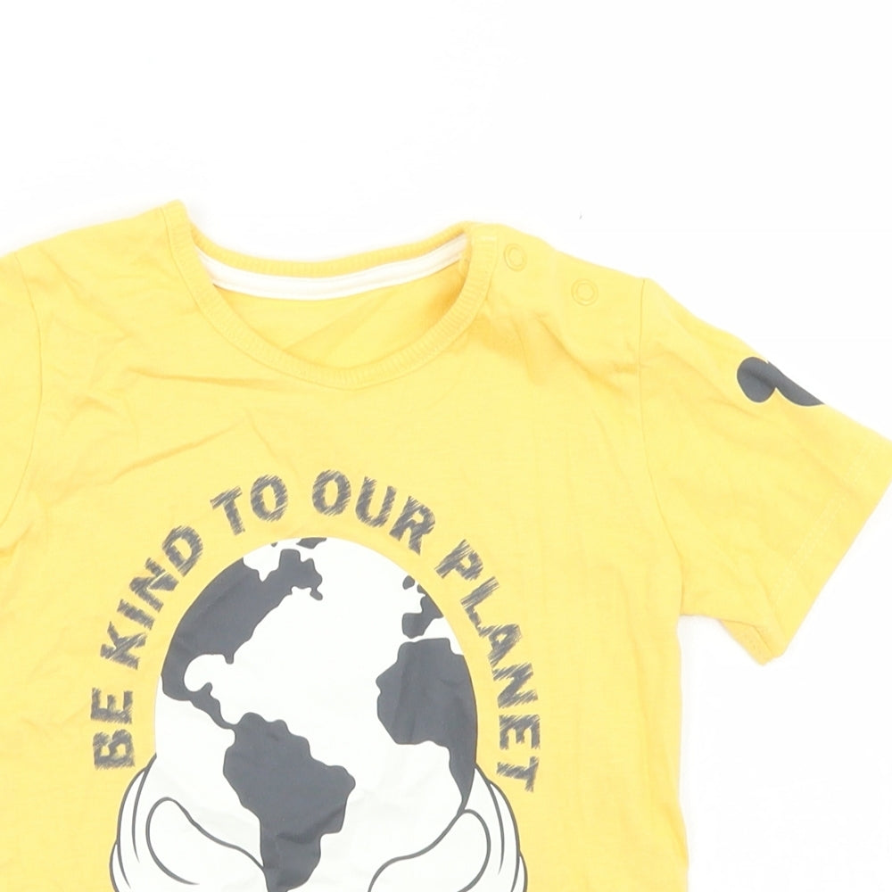 George Boys Yellow  Cotton Basic T-Shirt Size 12-18 Months Crew Neck Snap - Mickey Mouse