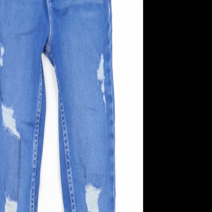 River Island Girls Blue  Cotton Skinny Jeans Size 9 Months  Regular Button - Distressed