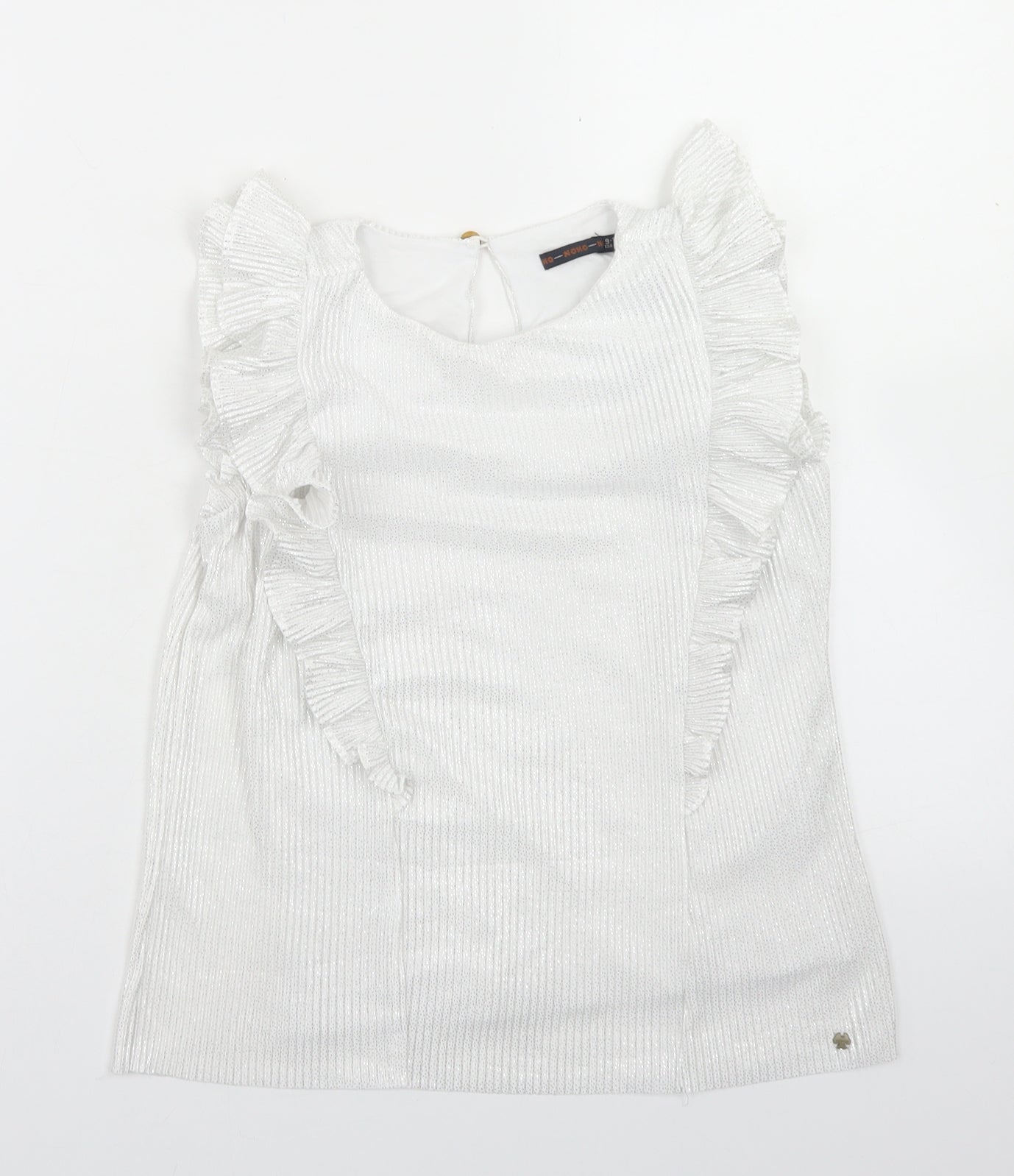 Nono Girls Silver  Polyester Basic T-Shirt Size 9-10 Years Crew Neck Button