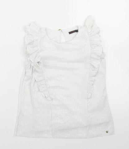 Nono Girls Silver  Polyester Basic T-Shirt Size 9-10 Years Crew Neck Button