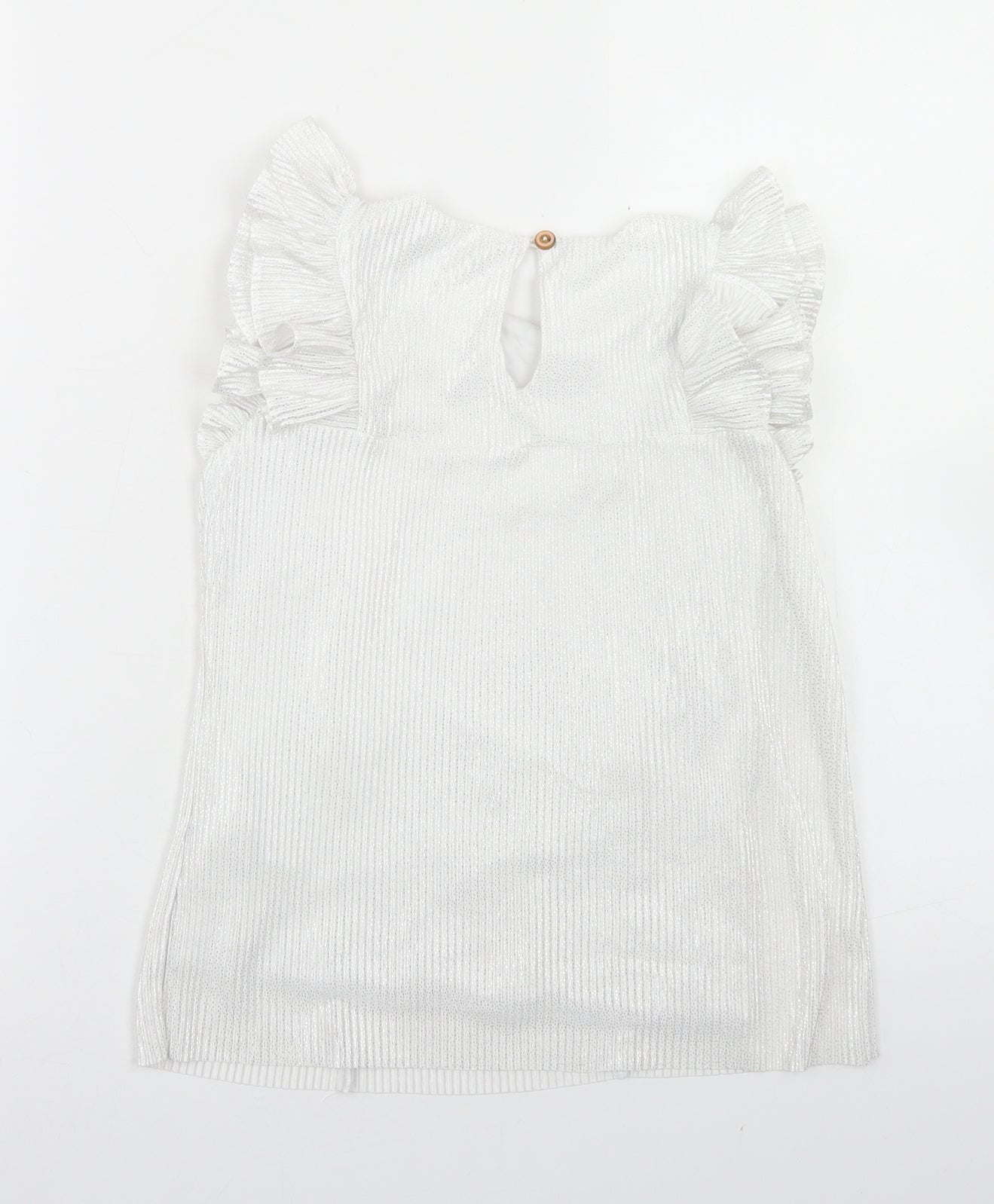 Nono Girls Silver  Polyester Basic T-Shirt Size 9-10 Years Crew Neck Button