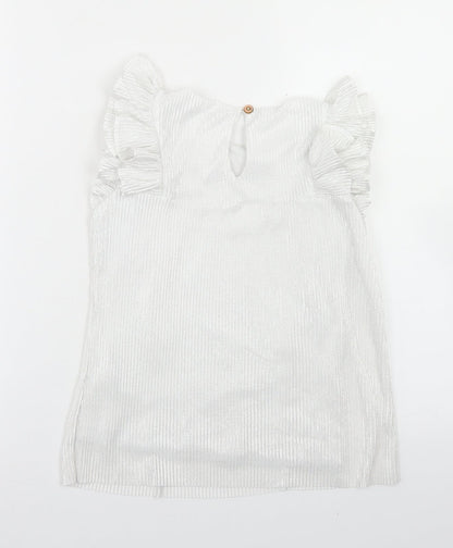 Nono Girls Silver  Polyester Basic T-Shirt Size 9-10 Years Crew Neck Button