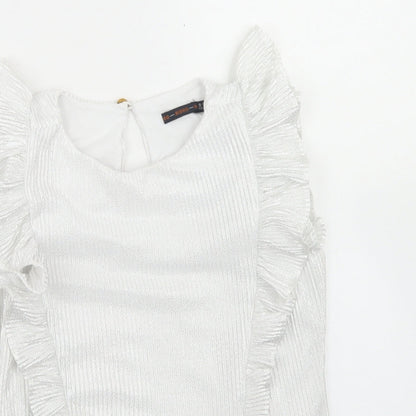 Nono Girls Silver  Polyester Basic T-Shirt Size 9-10 Years Crew Neck Button