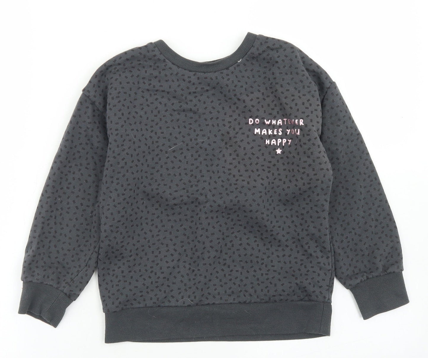 Primark Girls Grey Geometric Cotton Pullover Sweatshirt Size 7-8 Years   - Do What Makes You Happy