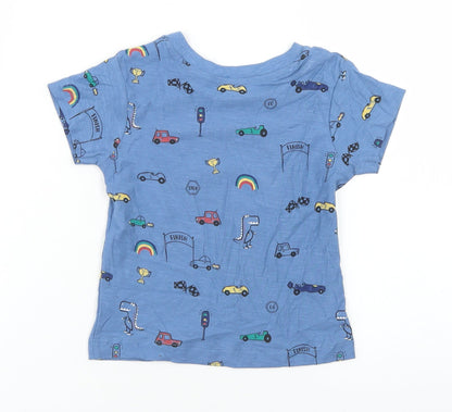 Matalan Boys Blue Geometric Cotton Basic T-Shirt Size 9-12 Months Crew Neck  - Cars