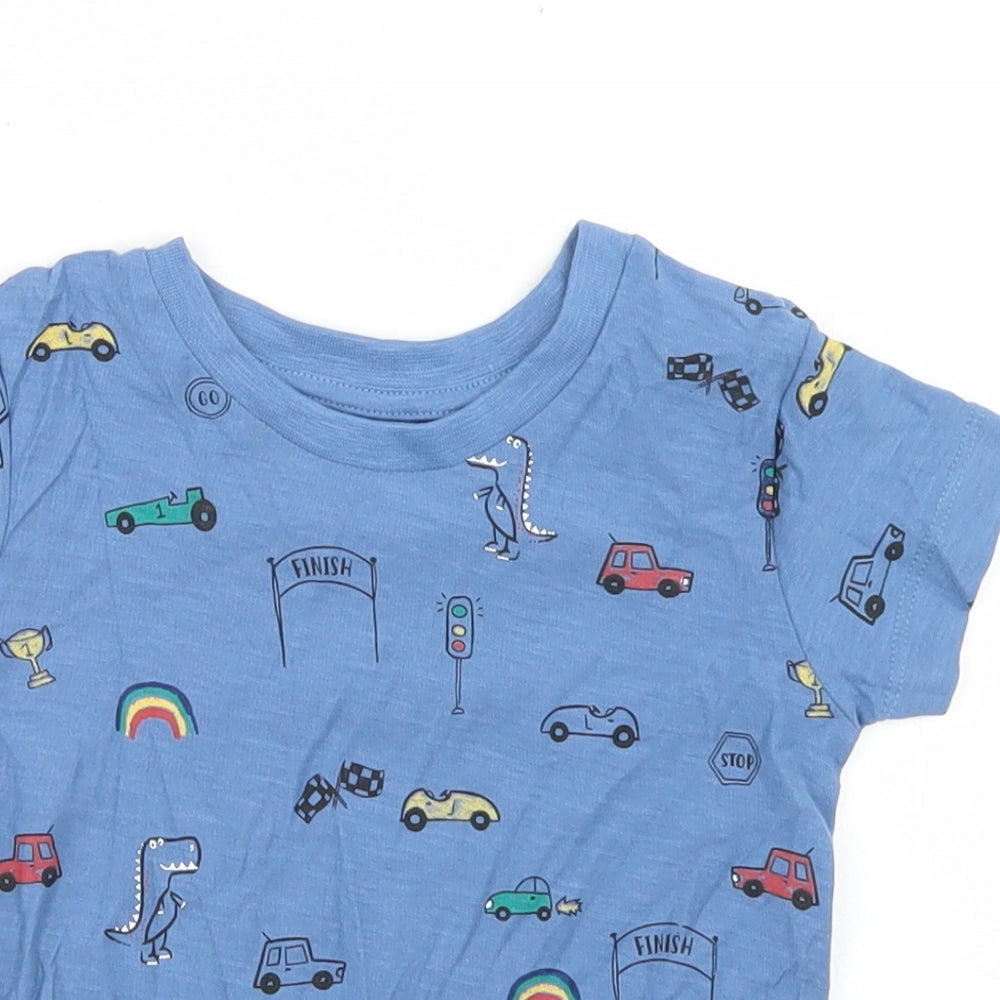 Matalan Boys Blue Geometric Cotton Basic T-Shirt Size 9-12 Months Crew Neck  - Cars