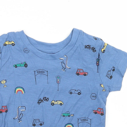 Matalan Boys Blue Geometric Cotton Basic T-Shirt Size 9-12 Months Crew Neck  - Cars