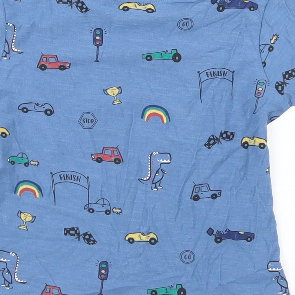 Matalan Boys Blue Geometric Cotton Basic T-Shirt Size 9-12 Months Crew Neck  - Cars