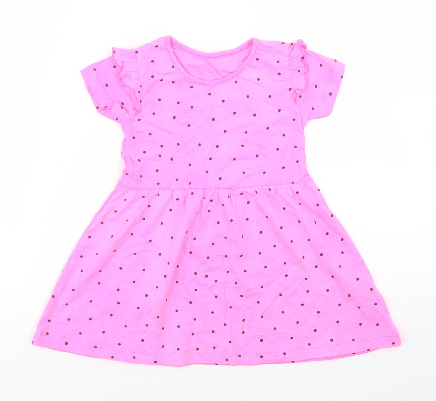 Dunnes Stores Girls Pink Polka Dot Cotton Skater Dress  Size 12-18 Months  Crew Neck