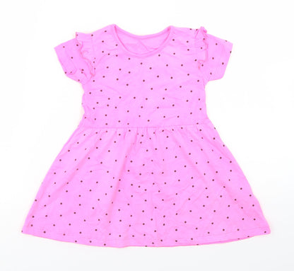 Dunnes Stores Girls Pink Polka Dot Cotton Skater Dress  Size 12-18 Months  Crew Neck
