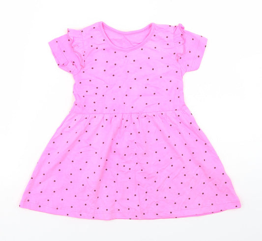 Dunnes Stores Girls Pink Polka Dot Cotton Skater Dress  Size 12-18 Months  Crew Neck