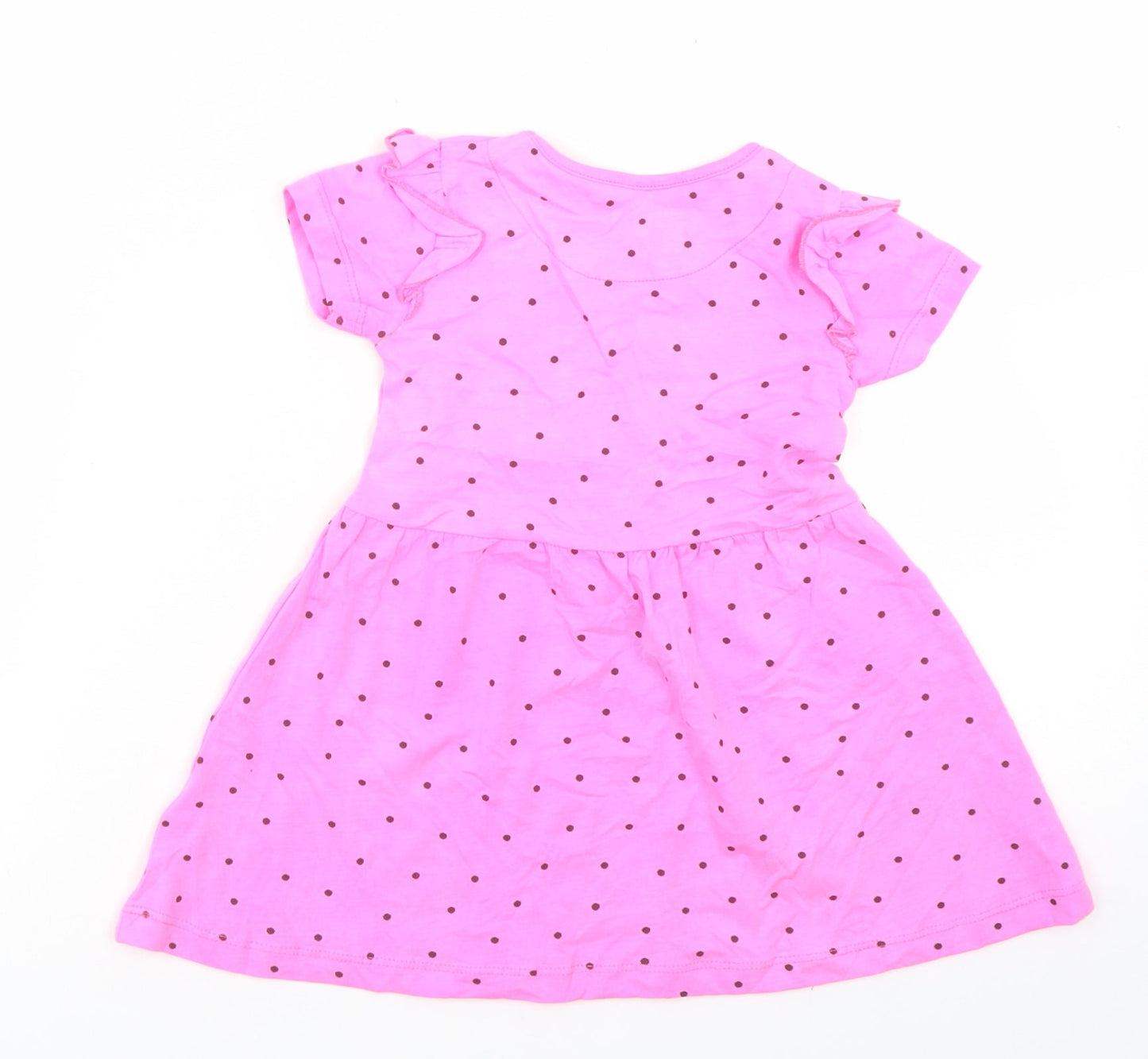 Dunnes Stores Girls Pink Polka Dot Cotton Skater Dress  Size 12-18 Months  Crew Neck