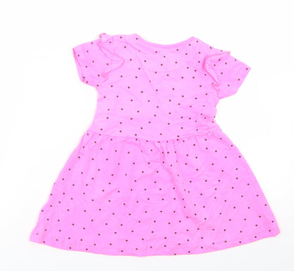 Dunnes Stores Girls Pink Polka Dot Cotton Skater Dress  Size 12-18 Months  Crew Neck