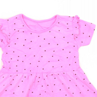 Dunnes Stores Girls Pink Polka Dot Cotton Skater Dress  Size 12-18 Months  Crew Neck