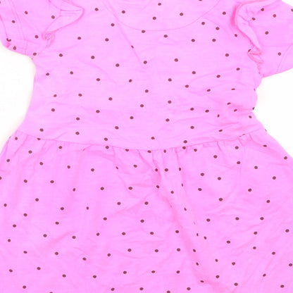Dunnes Stores Girls Pink Polka Dot Cotton Skater Dress  Size 12-18 Months  Crew Neck