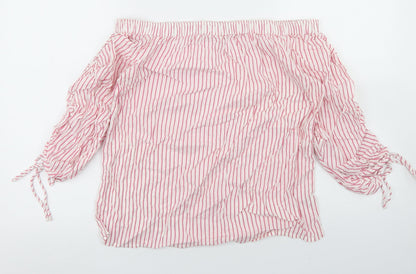 F&F Womens Pink Striped Cotton Basic Blouse Size 10 Off the Shoulder