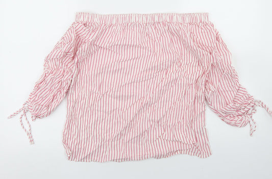 F&F Womens Pink Striped Cotton Basic Blouse Size 10 Off the Shoulder