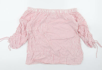 F&F Womens Pink Striped Cotton Basic Blouse Size 10 Off the Shoulder