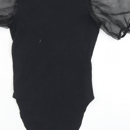 New Look Womens Black  Cotton Bodysuit One-Piece Size 6  Snap - Puff Sleeve