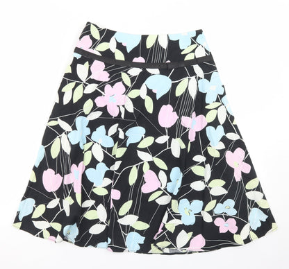 New Look Womens Black Floral Cotton Flare Skirt Size 8   Zip