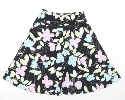 New Look Womens Black Floral Cotton Flare Skirt Size 8   Zip