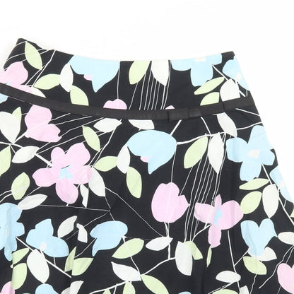 New Look Womens Black Floral Cotton Flare Skirt Size 8   Zip