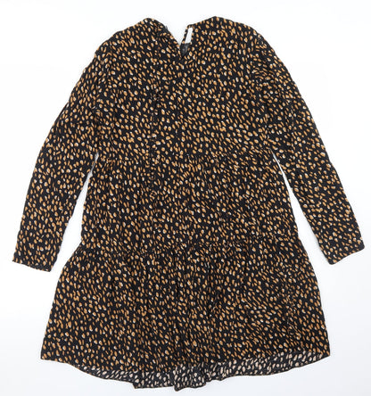 New Look Womens Black Animal Print Viscose Fit & Flare  Size 8  Round Neck Tie