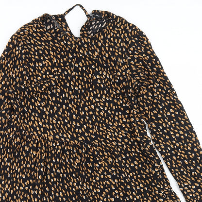 New Look Womens Black Animal Print Viscose Fit & Flare  Size 8  Round Neck Tie