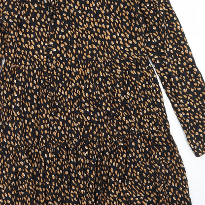 New Look Womens Black Animal Print Viscose Fit & Flare  Size 8  Round Neck Tie