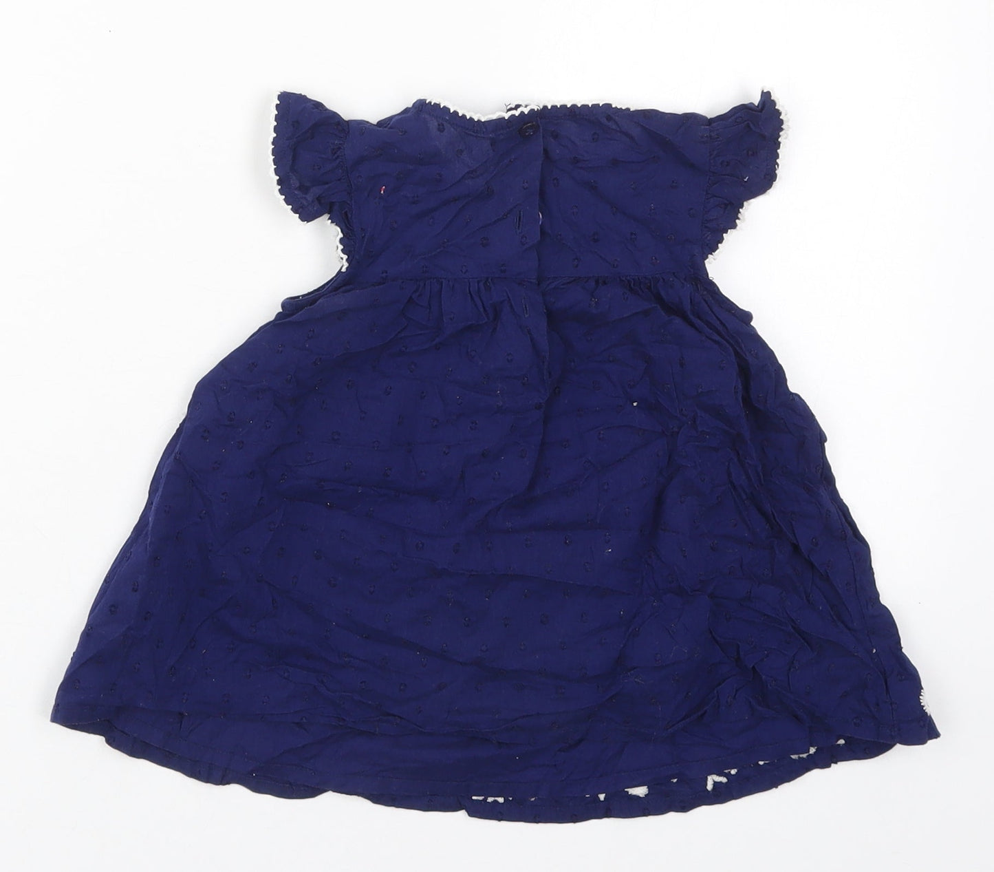 George Girls Blue Floral Cotton A-Line  Size 12-18 Months  Round Neck Button