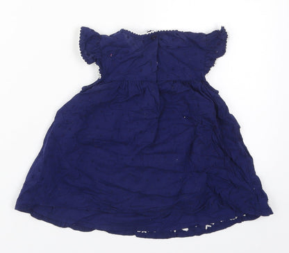 George Girls Blue Floral Cotton A-Line  Size 12-18 Months  Round Neck Button