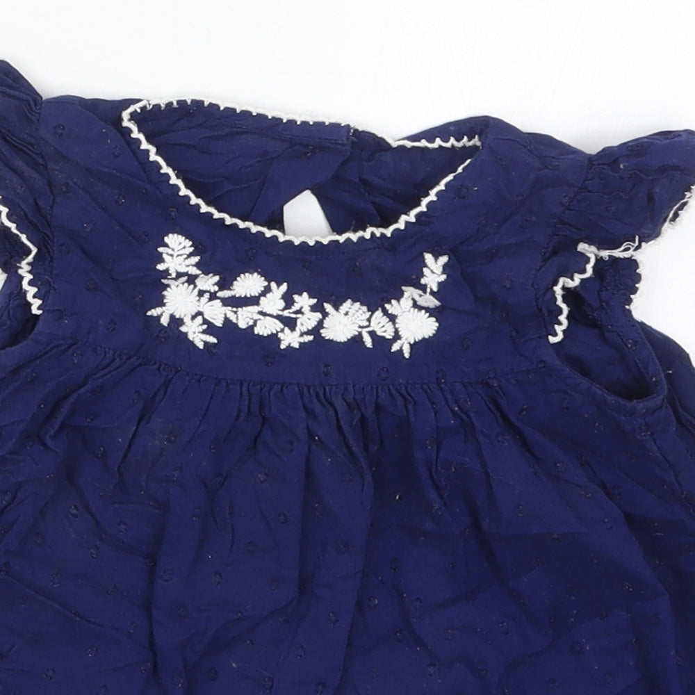 George Girls Blue Floral Cotton A-Line  Size 12-18 Months  Round Neck Button