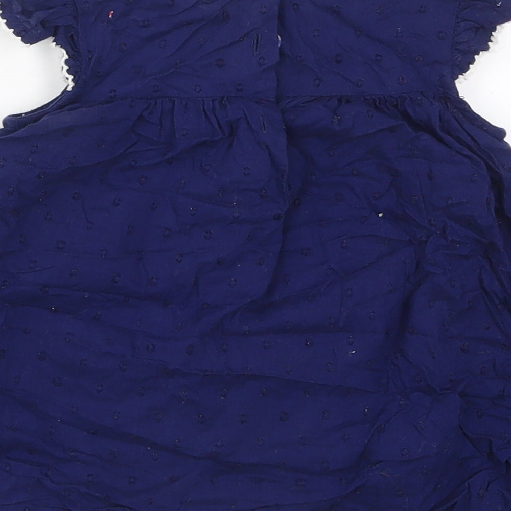 George Girls Blue Floral Cotton A-Line  Size 12-18 Months  Round Neck Button