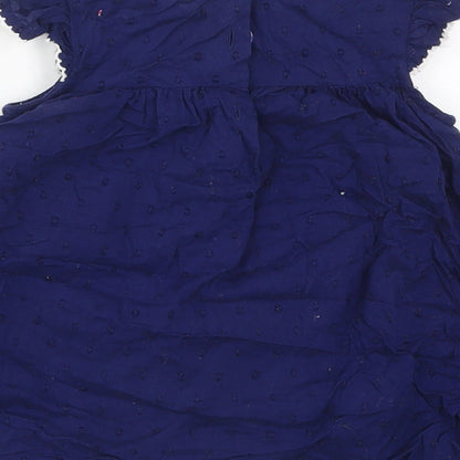 George Girls Blue Floral Cotton A-Line  Size 12-18 Months  Round Neck Button
