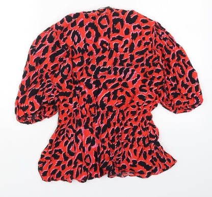 F&F Womens Red Animal Print Viscose Basic Blouse Size 6 V-Neck