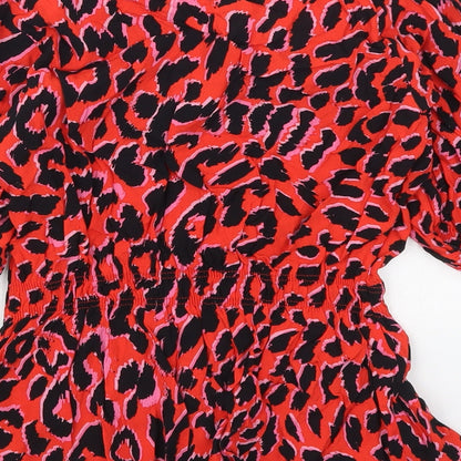 F&F Womens Red Animal Print Viscose Basic Blouse Size 6 V-Neck